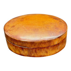 1970s Small Oval Italian Hand Tooled Leather Box by Paul Stuart