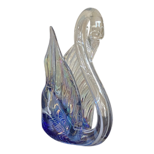Contemporary Signed Stuart Abelman Iridescent Art Glass Swan Sculpture