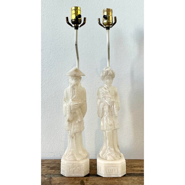 Chinoiserie Vintage Asian Carved Stone Couple For Sale - Image 3 of 12