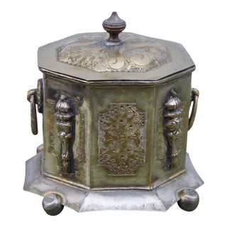 Brass Footed Jar W/ Engravings For Sale