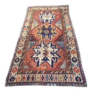 Rare 19th C Antique Tribal Caucasian Star Kazak Rug 7' 10" by 4'10"