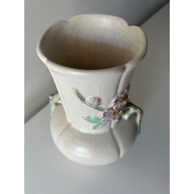 Ceramic 1930's Art Deco Wild Rose Pattern Vase by Weller Pottery For Sale - Image 7 of 11