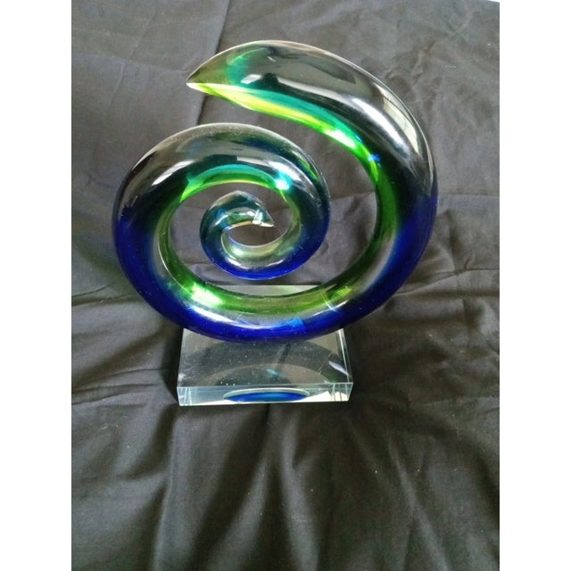 1980s Murano Style Italy Blue Green Sommerso Art Glass Swirl Sculpture For Sale - Image 4 of 6