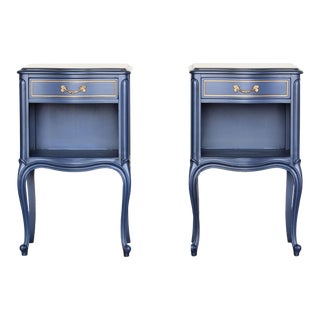Vintage Pair of French Provincial Blue Nightstands For Sale