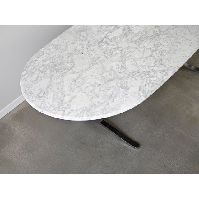 Nicos Zographos Carrara Marble Dining Table With Stainless Steel Base by Nicos Zographos For Sale - Image 4 of 12