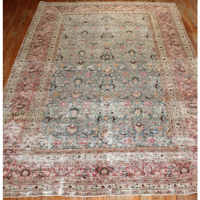 Antique Zabihi Collection Worn Persian Meshed Rug For Sale - Image 11 of 12