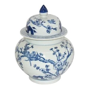Blue and White Bird Flower Gingerjar Chinoiserie Chic