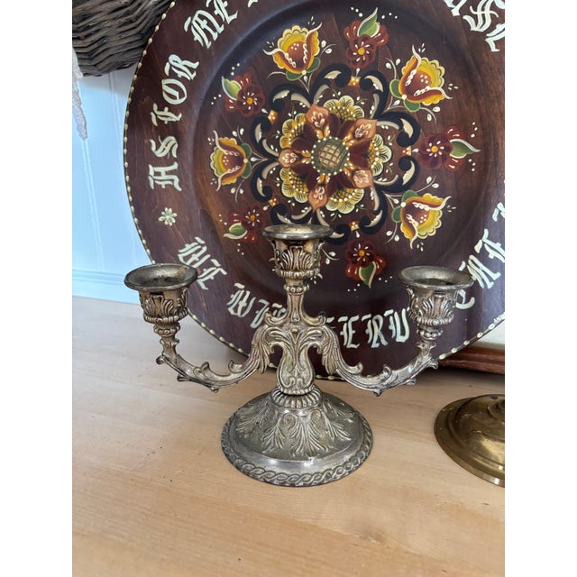 Vintage Ornate 3-Arm Candelabra For Sale - Image 4 of 12
