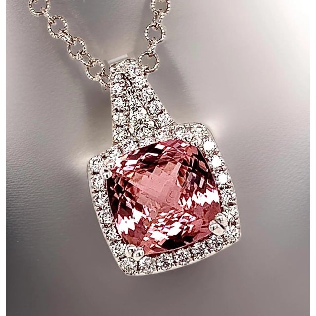 Diamond Rubellite Tourmaline Necklace 5.47 TCW 18k Gold Certified For Sale - Image 17 of 18