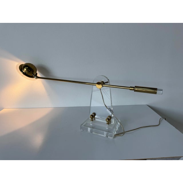 Mid-Century Modern 1980’s Vintage Bauer Lucite and Brass Adjustable Desk Lamp For Sale - Image 3 of 12