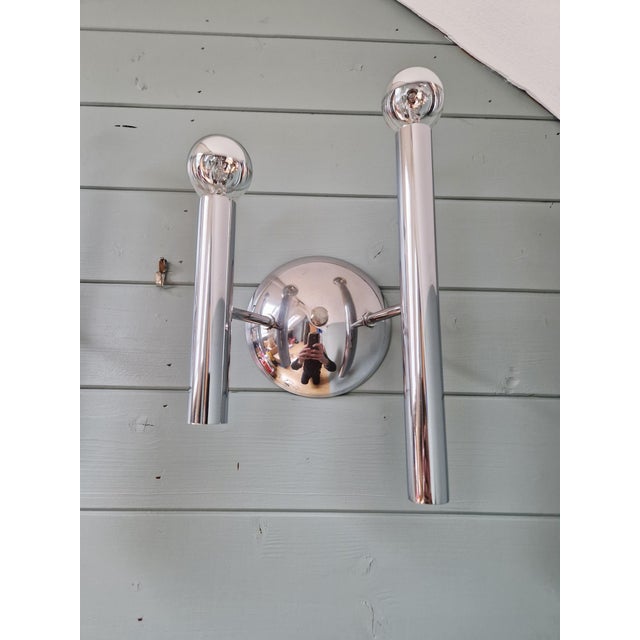 Space Age Wall Sconces in Chromed Metal by G. Sciolari, 1970, Set of 2 For Sale - Image 6 of 12