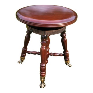 Late 19th Century Victorian Swivel Piano Stool With Glass Ball and Claw Feet For Sale