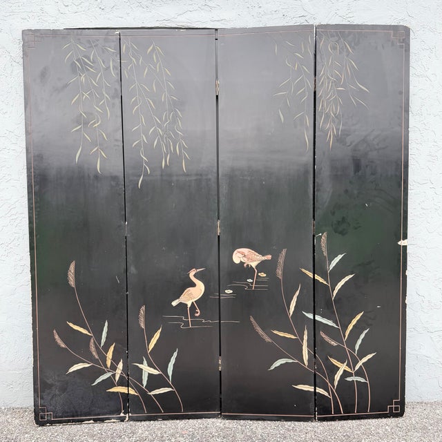Chinese Vintage Chinese Hand Carved and Painted Crackled Room Divider/Screen For Sale - Image 3 of 12