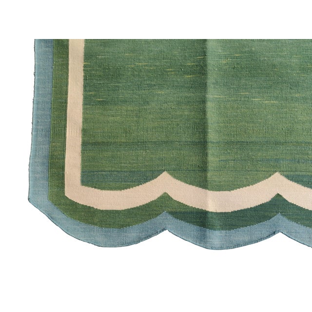 Not Yet Made - Made To Order Handmade Cotton Vegetable Dyed Rug, Scalloped Forest Green Dhurrie - 14'x16' For Sale - Image 5 of 12