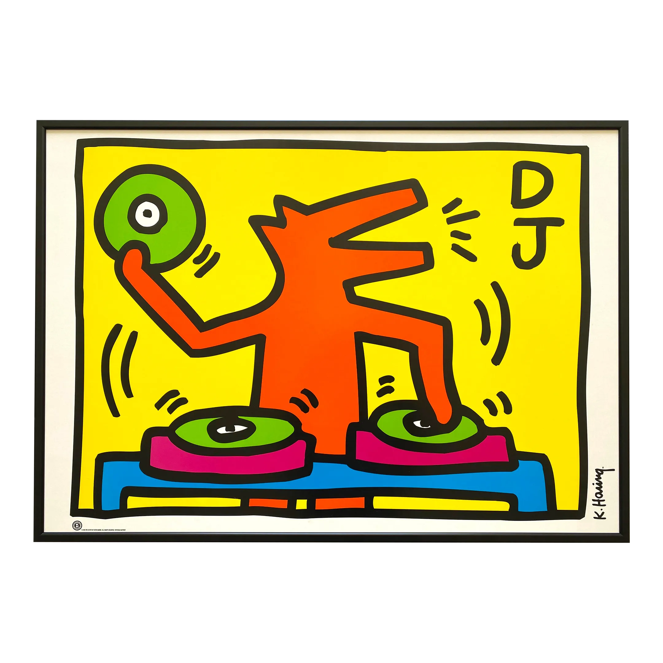 Keith Haring Estate Vintage 1998 Lithograph Print Framed Pop Art