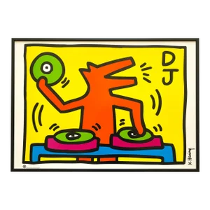 Keith Haring Estate Vintage 1998 Lithograph Print Framed Pop Art Poster " Untitled ( Dj ) " 1983