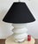 Stylish Modern Large White Beehive Table Lamp, crystal base, black linen shades, showroom floor sample