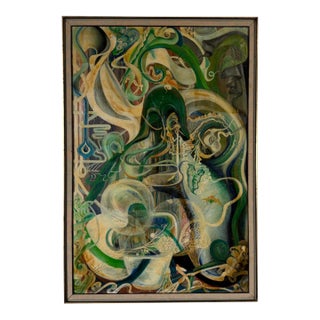 1970s Barbara Conger Expressionist Surrealist Abstract Oil on Plywood Painting, Framed For Sale