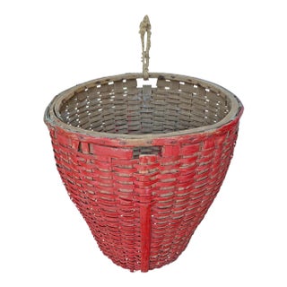 19th Century American Red Painted Gathering Basket For Sale