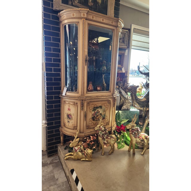 Gorgeous Antique Vitrine Cabinet, Italian, Venetian, Paint-Decorated, Glazed, Display, E. 1900's, 20th Century! This...