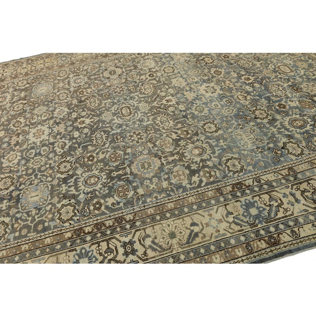 Drawing/Sketching Materials Antique Malayer Style Rug With Muted Slate, Charcoal, and Ivory Botanical Motif For Sale - Image 7 of 12