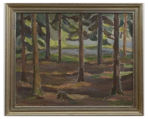 Swedish Artist, Forest Scene, Oil on Canvas, Mid 20th Century, Framed