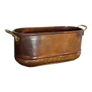 Antique Oval Copper Pot With Brass Handles For Sale