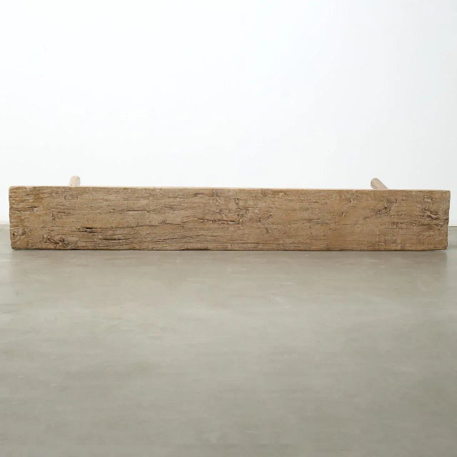 Farmhouse Vintage Large Wooden Bench – Weathered Natural Finish For Sale - Image 3 of 5