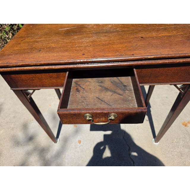 Antique English Oak Fold Over Writing Game Table Desk Drawer Edwardian c.1900 For Sale In Los Angeles - Image 6 of 10