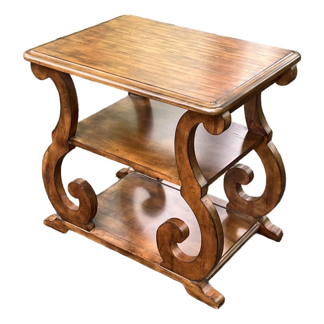 Rustic European Maple Scrolled Leg Side Table For Sale