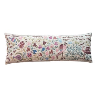 Bird Suzani Lumbar Pillow Cover 18'' X 54'' For Sale