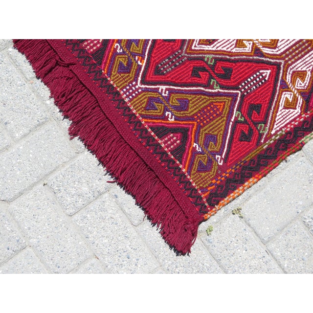 Mid 20th Century Mid 20th Century Mid 20th Century Maroon Red Herringbone Design Turkish Kilim Rug Tribal Area Rug For Sale - Image 5 of 10