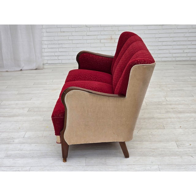 Danish 3-Seater Sofa in Red/Beige Furniture Wool, 1950s For Sale - Image 10 of 18