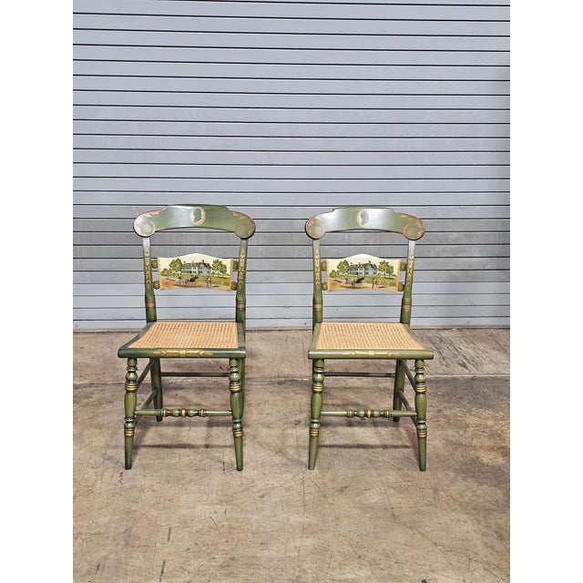 Store Item: Pair Hitchcock Windsor Chairs Bicentennial President John Adams Old House Green Description: Pair of Limited...
