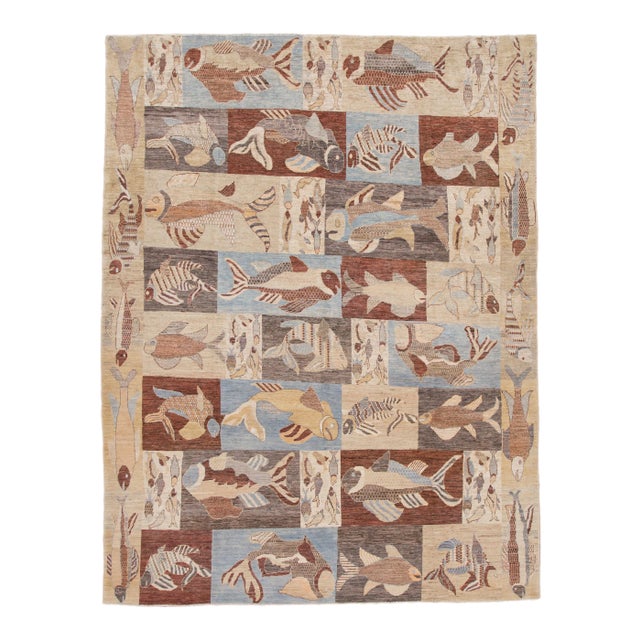 Colorful Modern Fish Design Wool Rug For Sale