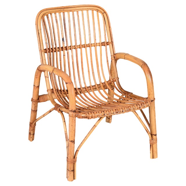 Mid-Century Italian French Riviera Rattan and Bamboo Armchair, 1960s For Sale
