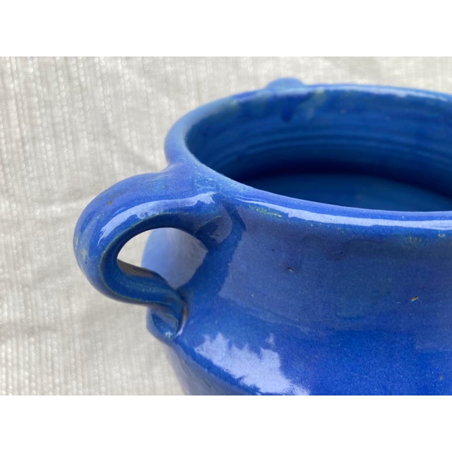 Vintage Blue Three Handle Pottery Jar Vase For Sale - Image 11 of 16