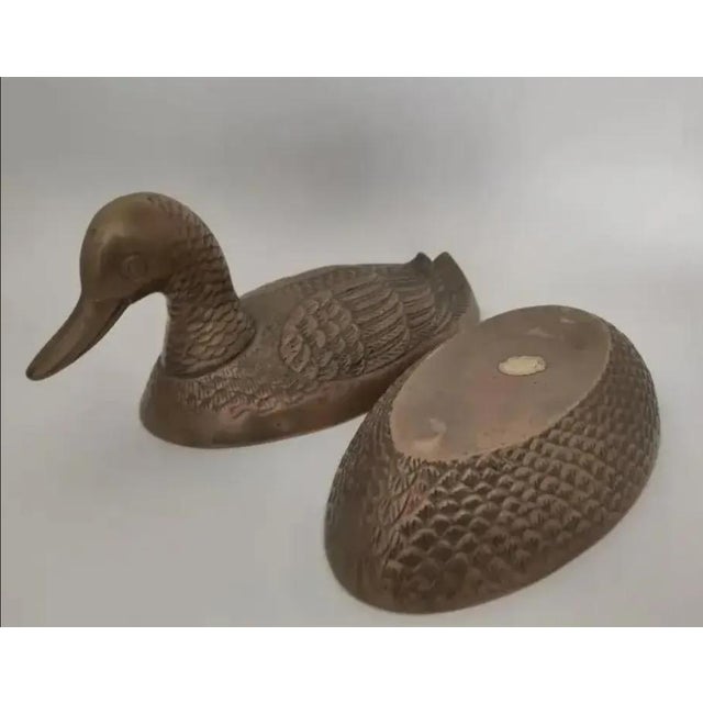 1970s Mid-Century Modern Solid Brass Mallard Duck Lidded Box For Sale - Image 12 of 13
