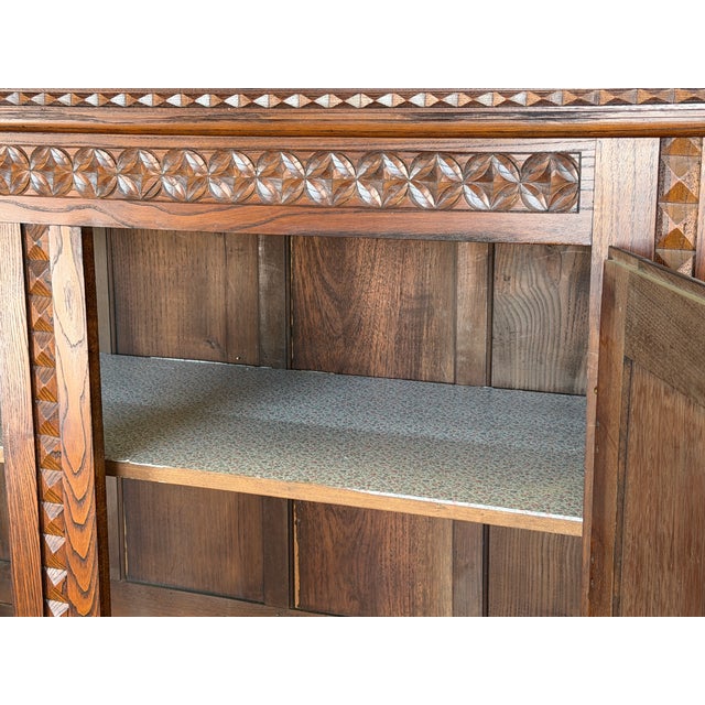 1940s French Brutalist Carved Oak Armoire attributed to Charles Dudouyt, 1940s For Sale - Image 5 of 15
