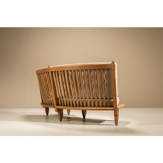 Beige Curved Oak Sofa by Guillerme et Chambron, France, 1960s For Sale - Image 8 of 18