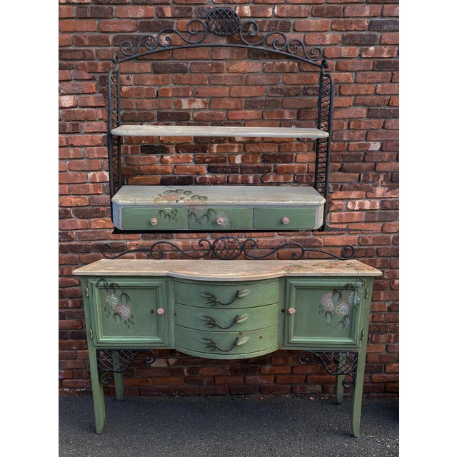 Handmade by the Elden Collection out of California this painted buffet with matching open wall shelf can be used as shown...