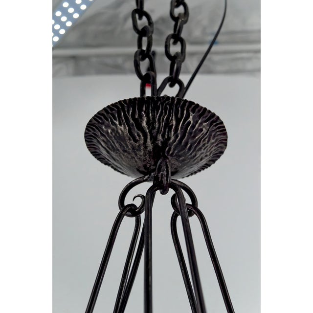 Suspension Light in Wrought Iron with Vine Decoration & Pressed-Molded Pink Glass Bowl with Geometric Floral Patterns, France, 1930 For Sale - Image 11 of 12