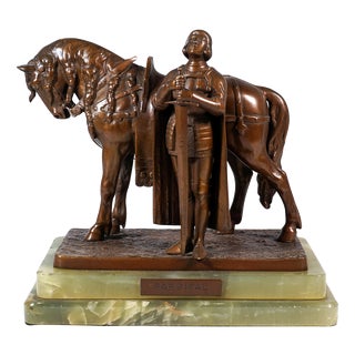 Viennese Bronze Parsifal with Horse on Onyx Base attributed to Carl Kauba, 1900s For Sale