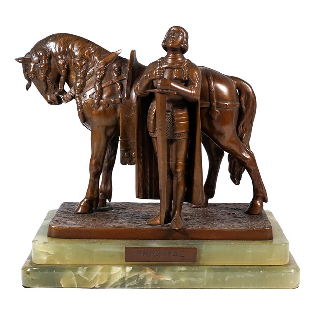 Viennese Bronze Parsifal with Horse on Onyx Base attributed to Carl Kauba, 1900s For Sale