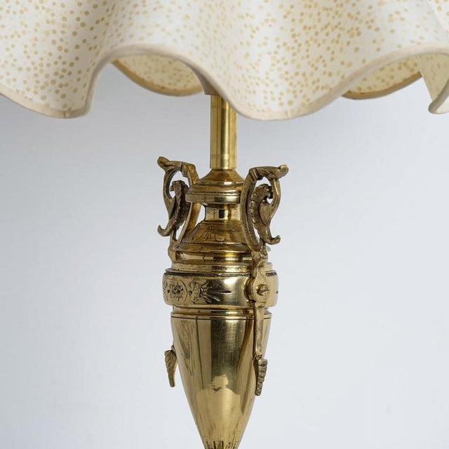 Brass Table Lamps with Wavy Ecru Lampshades, 1950, Set of 2 For Sale - Image 6 of 13