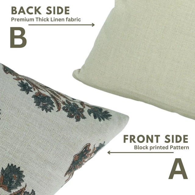 Art Deco Fabdivine Indoor Pillow Cover Hand Block Printed Thick Linen 26x26 Inch- Morpankh For Sale - Image 3 of 5