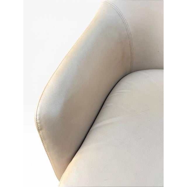 Pair of Adam Court Leather Lounge Chairs | Cream Leather on Dark Walnut Frames | Modern Designer Armchairs For Sale - Image 13 of 13