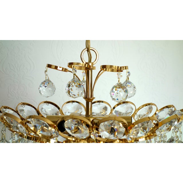 Brass and Rainbow Lead Crystal 8-Light Chandelier from Palwa, 1960s For Sale - Image 4 of 12