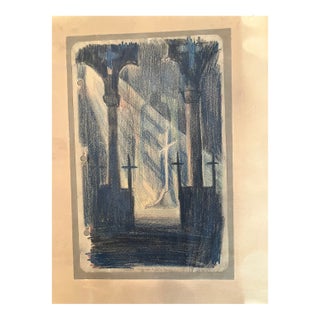 Allan Rohan Crite: Praying in Church Colored Drawin For Sale