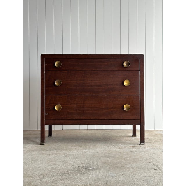 Mid-Century Modern Vintage Norman Bel Geddes Steel Chest of Drawers With Mirror & Brass Pulls, C. 1930s For Sale - Image 3 of 18